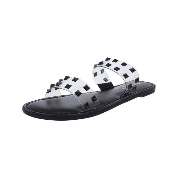 WILD PAIR Womens Black Double Band Ginnie Round Toe Slip On Slide Sandals 9 M - Picture 1 of 3
